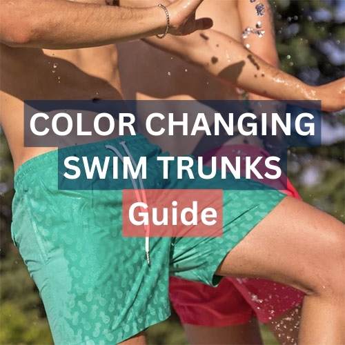 Two Men Wearing Color Changing Swim Trunks Green and Red